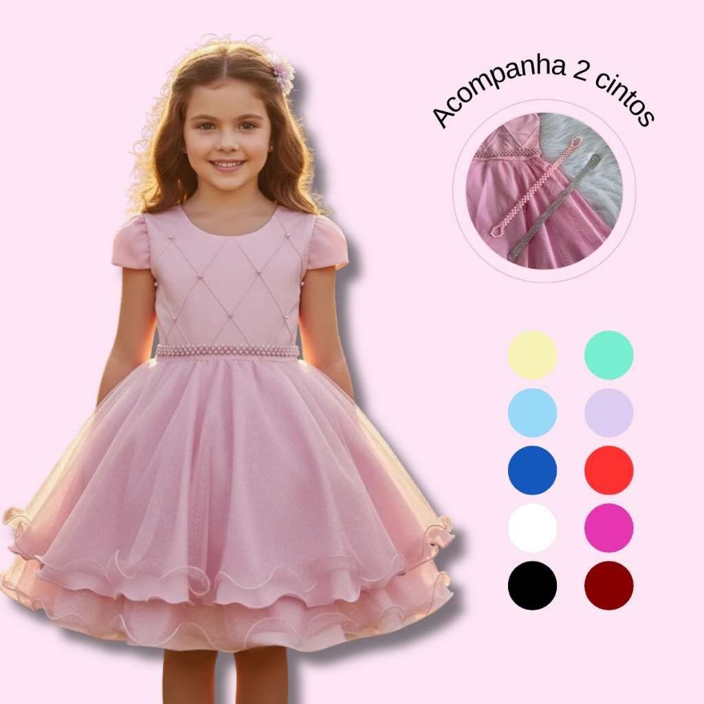 Vestido Infantil Juvenil Curto Princesa Nervura Com Saia De Brilho Festa em Oferta na Shopee