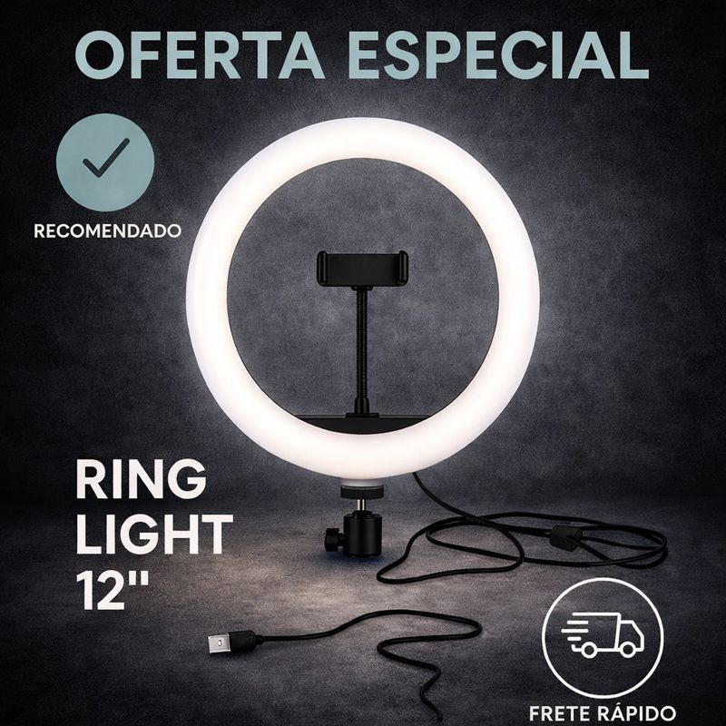 Ring Light Iluminador Anel Luz com suporte para celular 30cm 12 Polegadas 20w (tripé não incluso) em Oferta na Shopee