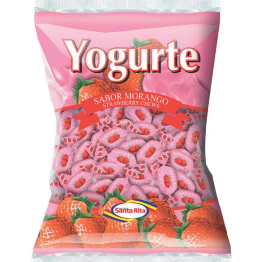 Balas Mastigáveis Iogurte de Morango 500g Santa Rita Pacote Econômico em Oferta na Shopee