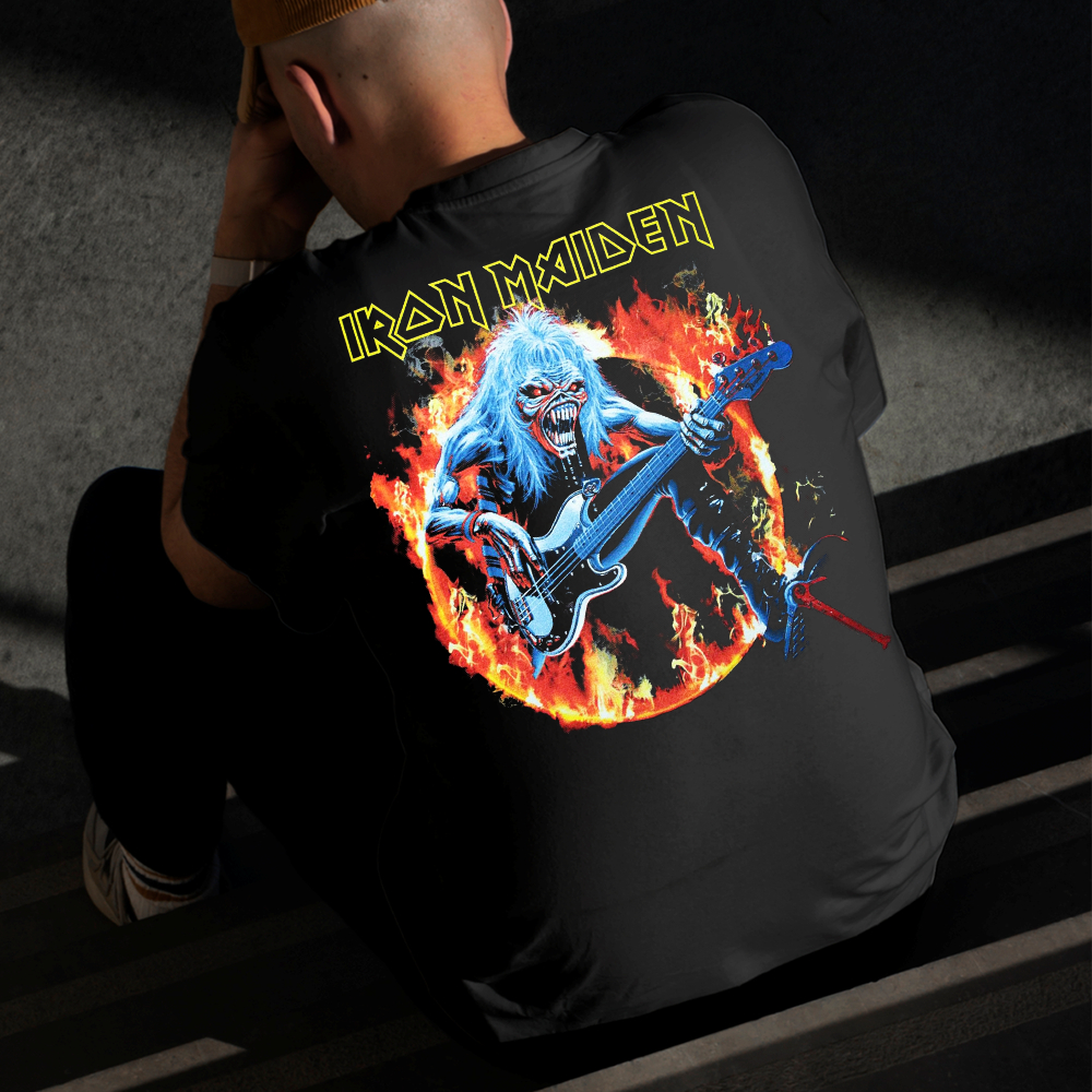 Camiseta Masculina Estampada Iron Maiden Fogo 100% Algodão Estilo Conforto Diário Do Tamanho P ao GG