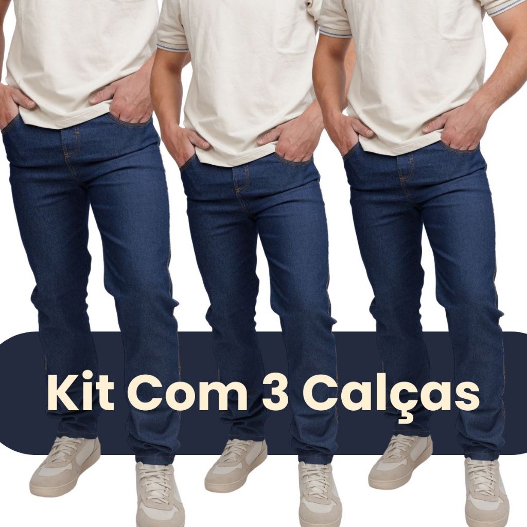 Kit Com 3 Calças Jeans Masculina Elastano Lycra laicra Trabalho Passeio Barata Promocional em Oferta na Shopee