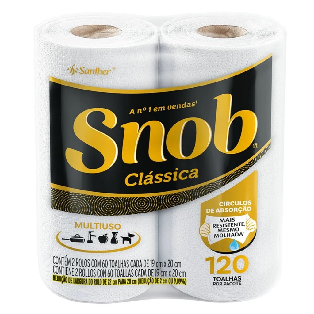 Papel Toalha Snob Pacote com 2 Rolos - 120 toalhas Limpeza