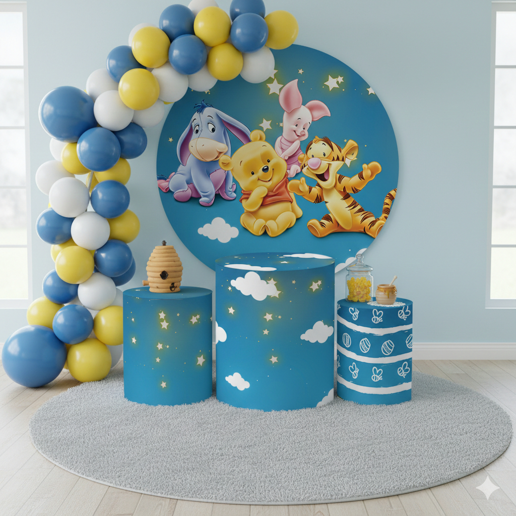 Kit Capas Festa Ursinho Ph Cute Baby Decorativo Painel Cilindro Decoração Fofa e Delicada