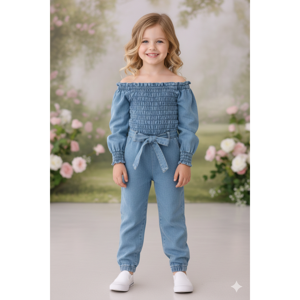 Macacão Jardineira Jeans Infantil Menina Longo Macaquinho Blogueira Blogueirinha Mini Diva Feminino