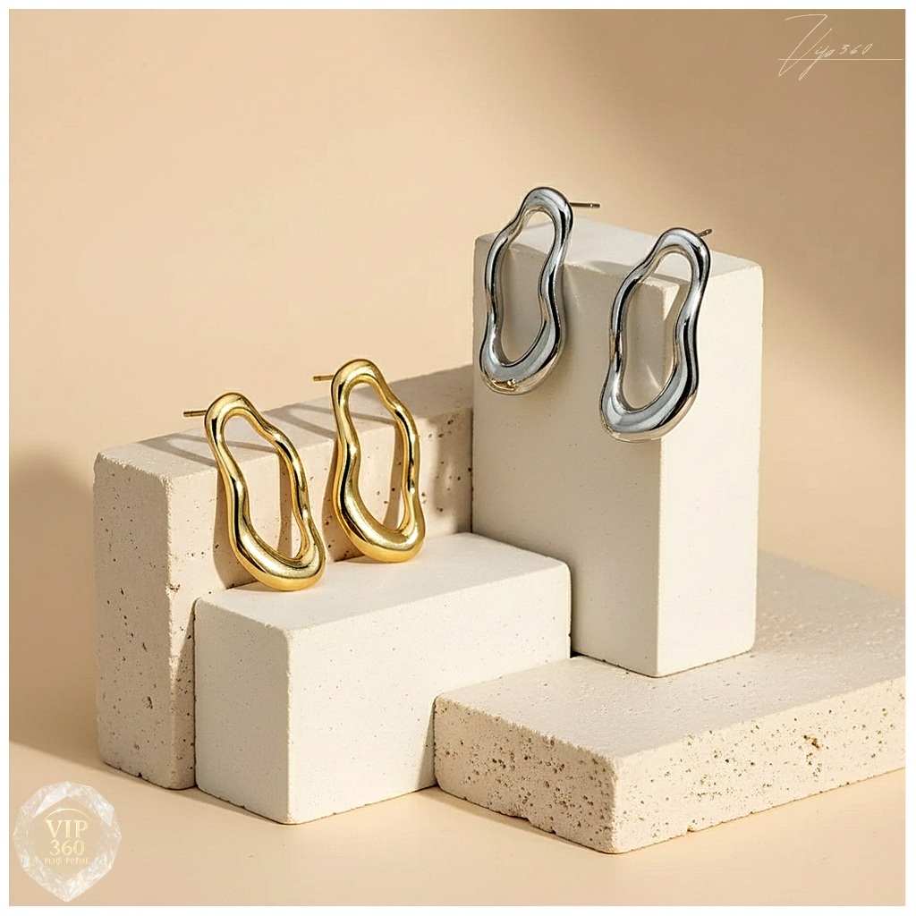 Brinco Orgânico Vazado Minimalista Folheado Ouro 18k / Níquel brilhante (prata espelhada) Tendência em Oferta na Shopee