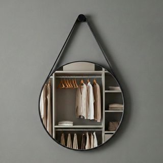 Espelho Moderno Para Lavabo Banheiro Escritório c/ Alça em Couro Ecológico 60cm C/ Suporte de Fixação - Casa Domo em Oferta na Shopee