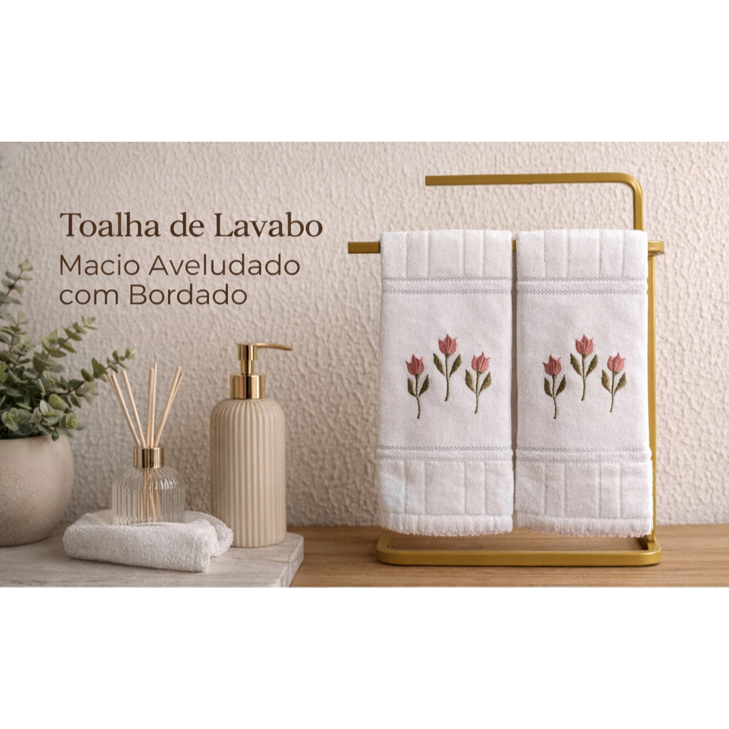 Toalha de Lavabo Bordada Dohler — Algodão Aveludado 30x45 — Para Banheiro / Lavabo / Enxoval / Casa Nova / Presente em Oferta na Shopee
