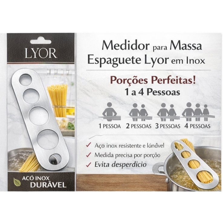 Medidor para Macarrão Espaguete em Inox Lyor — Porções 1–4 Pessoas (18,5cm)