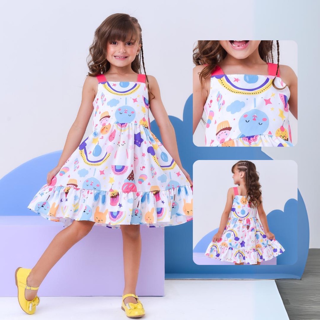 Vestido infantil e infanto juvenil casual festa menina liso e estampados do 04 ao 16 anos