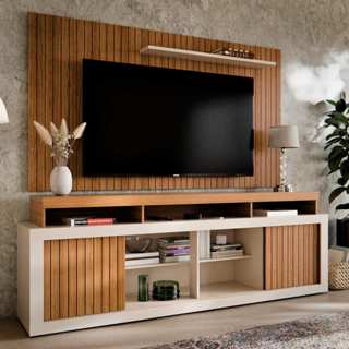 Painel Com Rack Para Tv De Até 60 Polegadas Home Com Porta De Correr Ripado em Oferta na Shopee