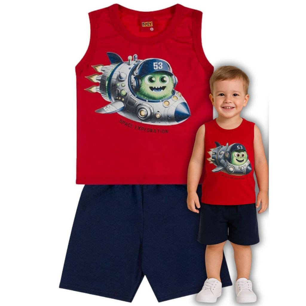Conjunto Infantil Menino Regata e Bermuda em Moletom Sem Felpa Leve KYLY 1001057 em Oferta na Shopee