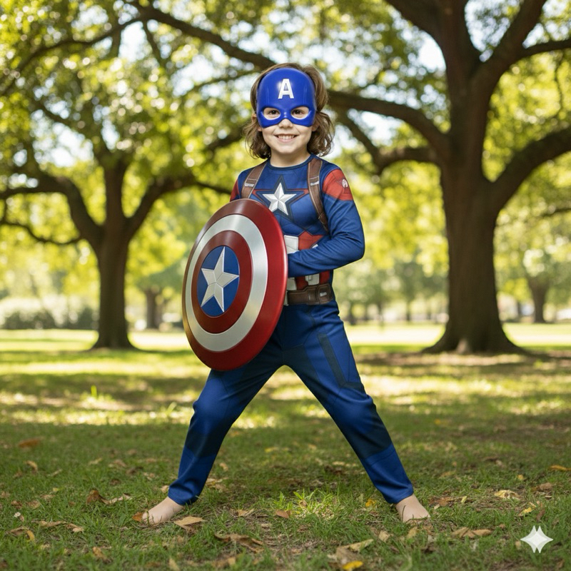 Fantasia Infantil Do Capitão América Longa Com Enchimento Escudo E Mascara De plástico Herói