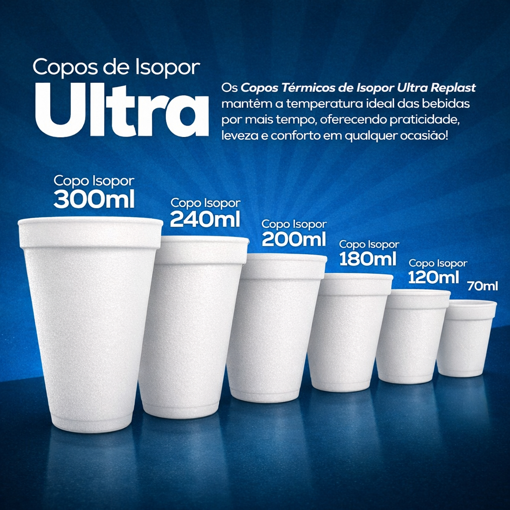 100 Copos De Isopor Térmico De Café 70ML / 120ML / 180ML / 200ML / 240ML / 300ML - Ultra Copos