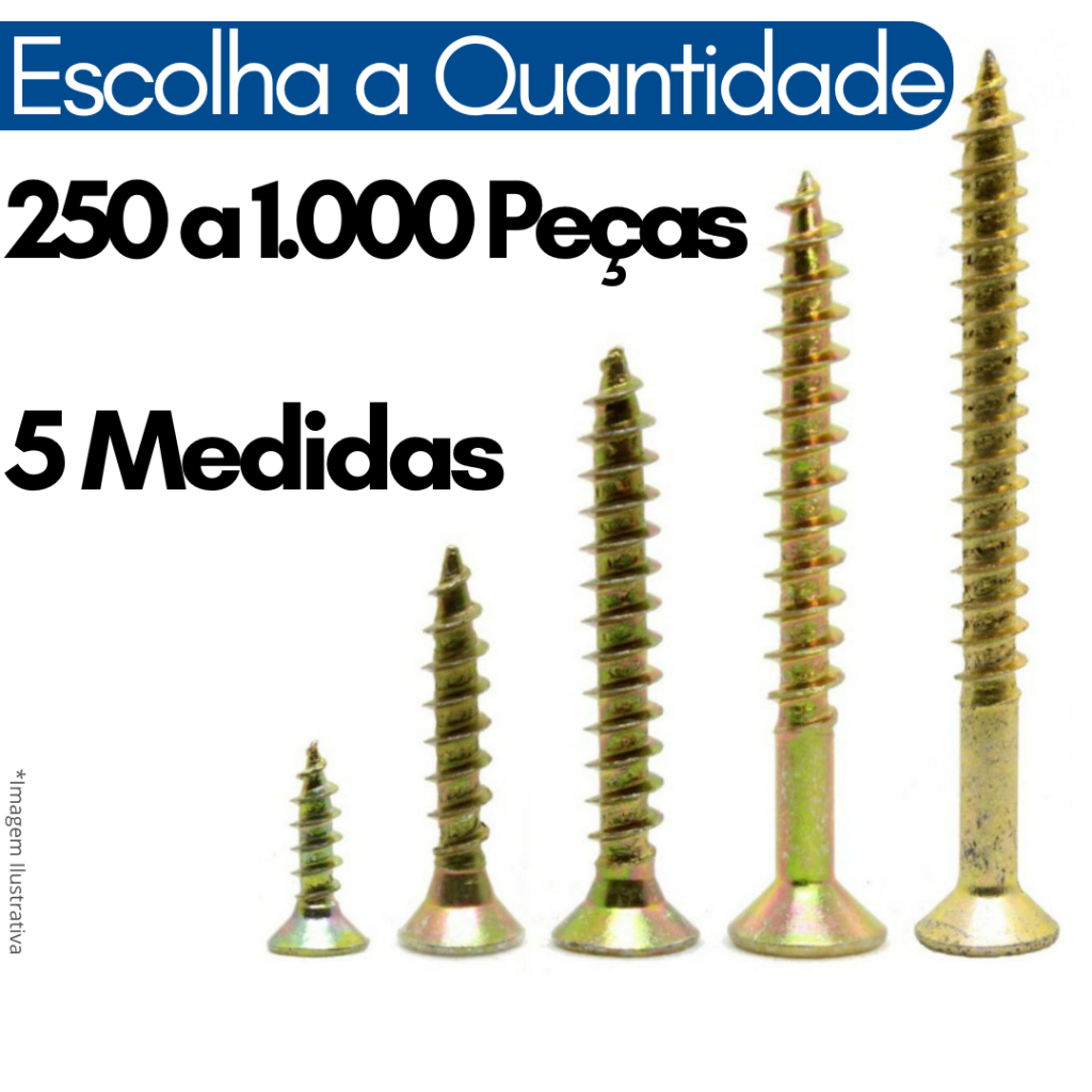 Kit Parafuso Para Madeira Philips Kit Marceneiro com 250 500 1000 Parafusos para MDF Chipboard