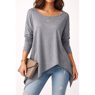 Blusa Feminina Manga Longa Assimétrica Blusa de Frio Confortável Visco Lycra em Oferta na Shopee