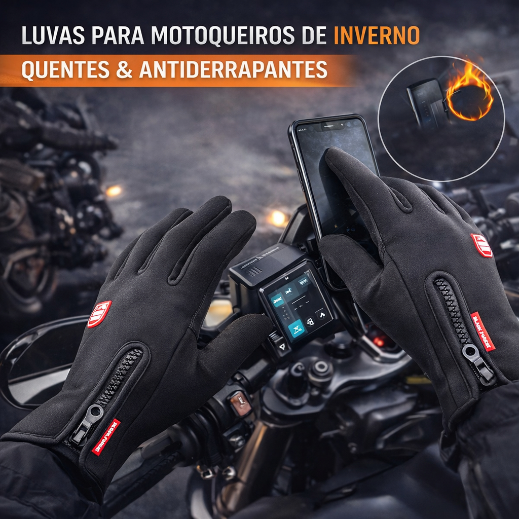 Luva Motoqueiro Inverno Frio Luva Motociclista Antiderrapante Tamanho Único TouchScreen Sports