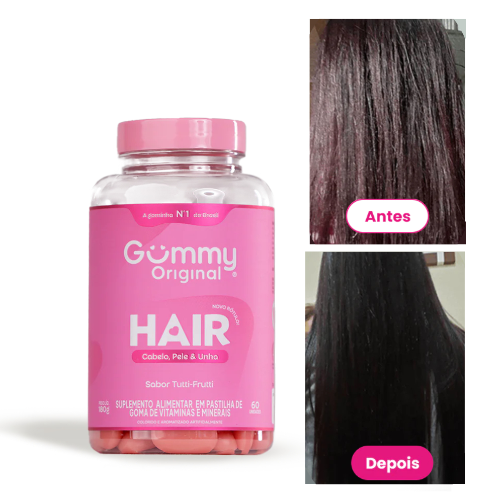 Gummy Hair Vitamina Cabelo 60 Gomas 180g Unha Suplemento Alimentar Tutti-Frutti Pastilha Bala Gelatina Sabor em Oferta na Shopee