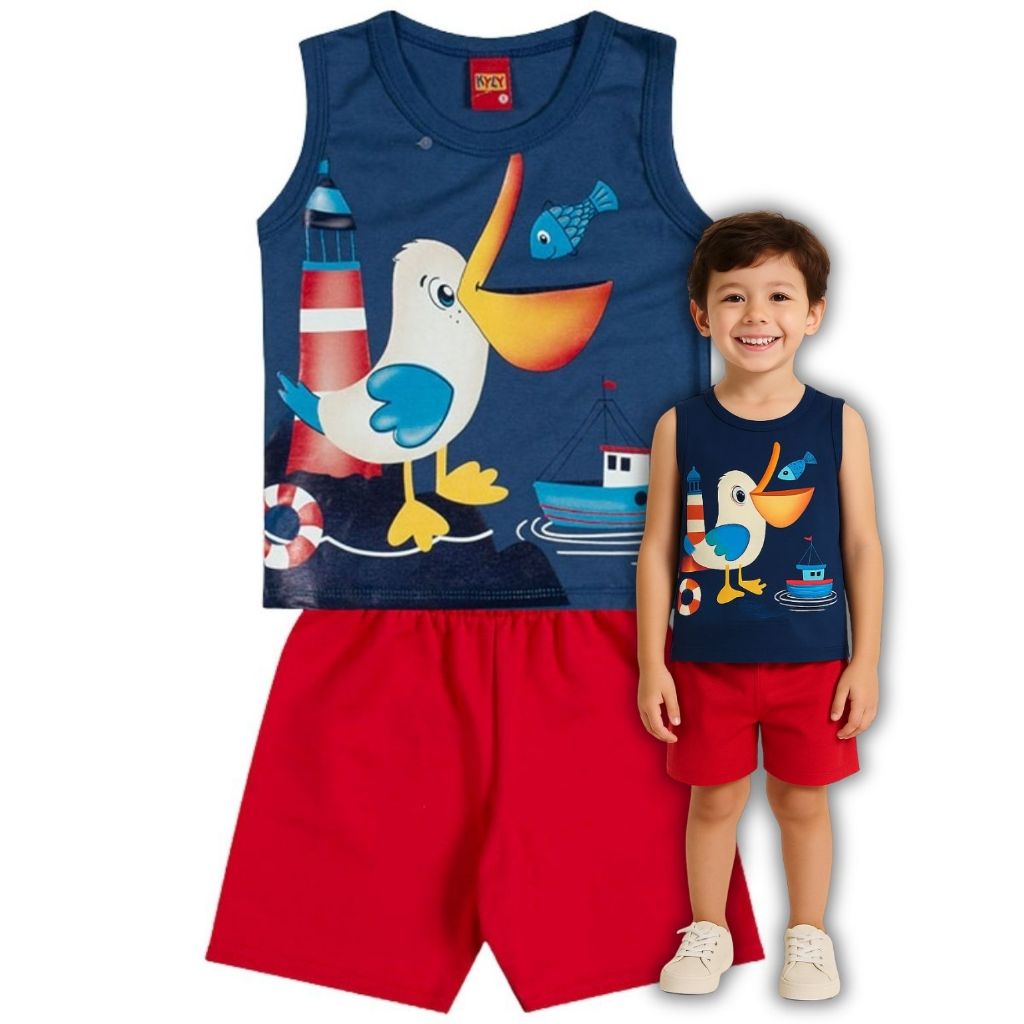 Conjunto Infantil Menino Regata e Bermuda em Moletom Sem Felpa Leve KYLY 1001056 em Oferta na Shopee
