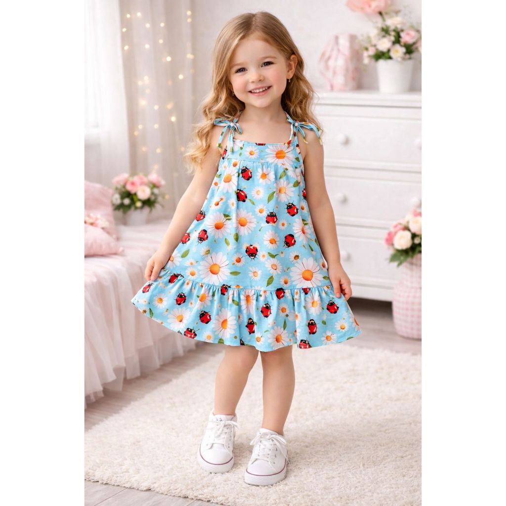 Vestido Infantil Menina Unicornio Joaninha Arco Iris Verão
