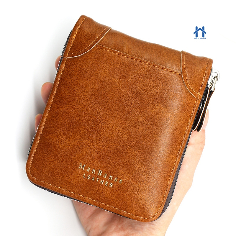 Carteira Masculina de Couro com Zíper Porta Documentos e Cartão com Visor Transparente em Oferta na Shopee