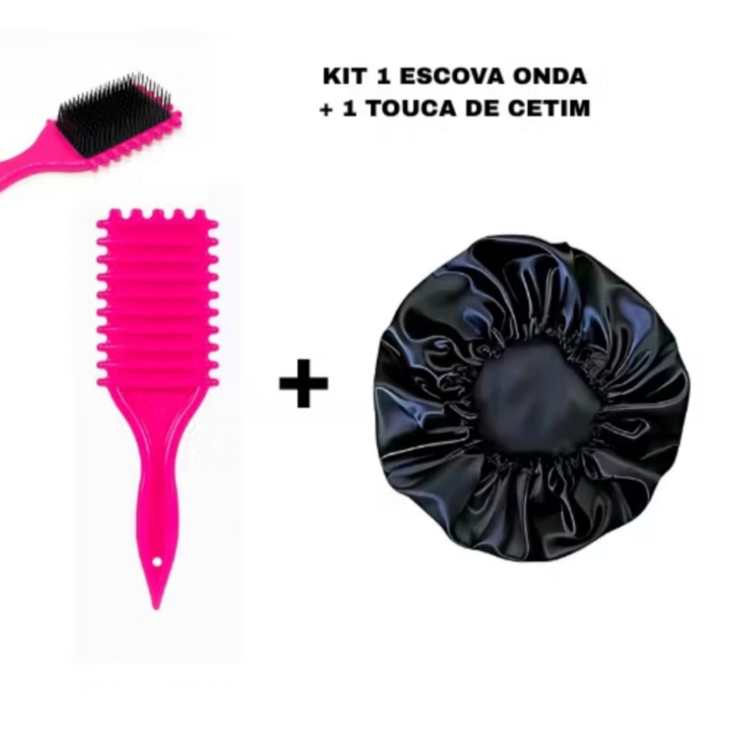 Kit 2 -Escova Onda +Touca  Face de Cetim Cuidados com os Cabelos em Oferta na Shopee