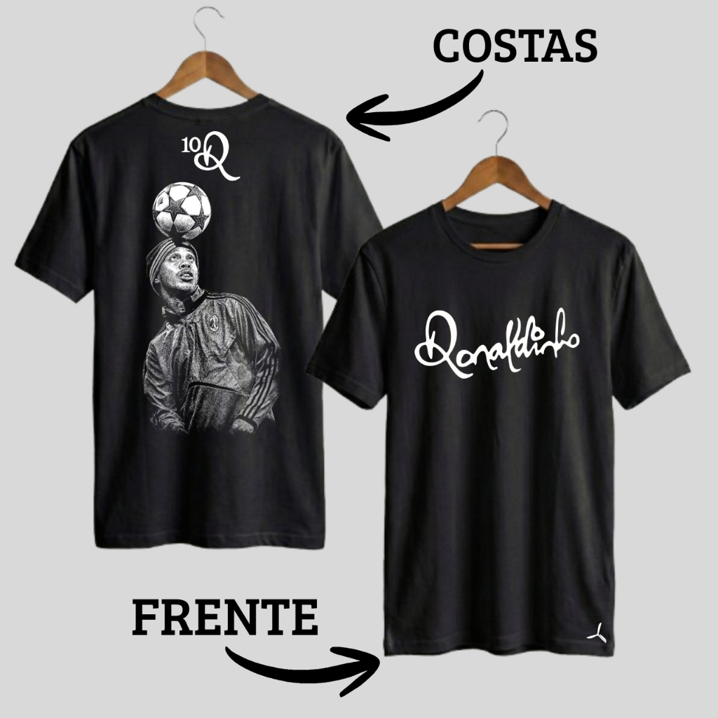 Camiseta Personalizada Ronaldinho Milan Lendária Masculina 100% Algodão Premium Camisa Unissex