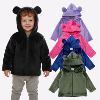 Jaqueta Fleece Casaco Infantil Peluciado Quentinho Inverno Bebê com Orelinhas Ursinho em Oferta na Shopee