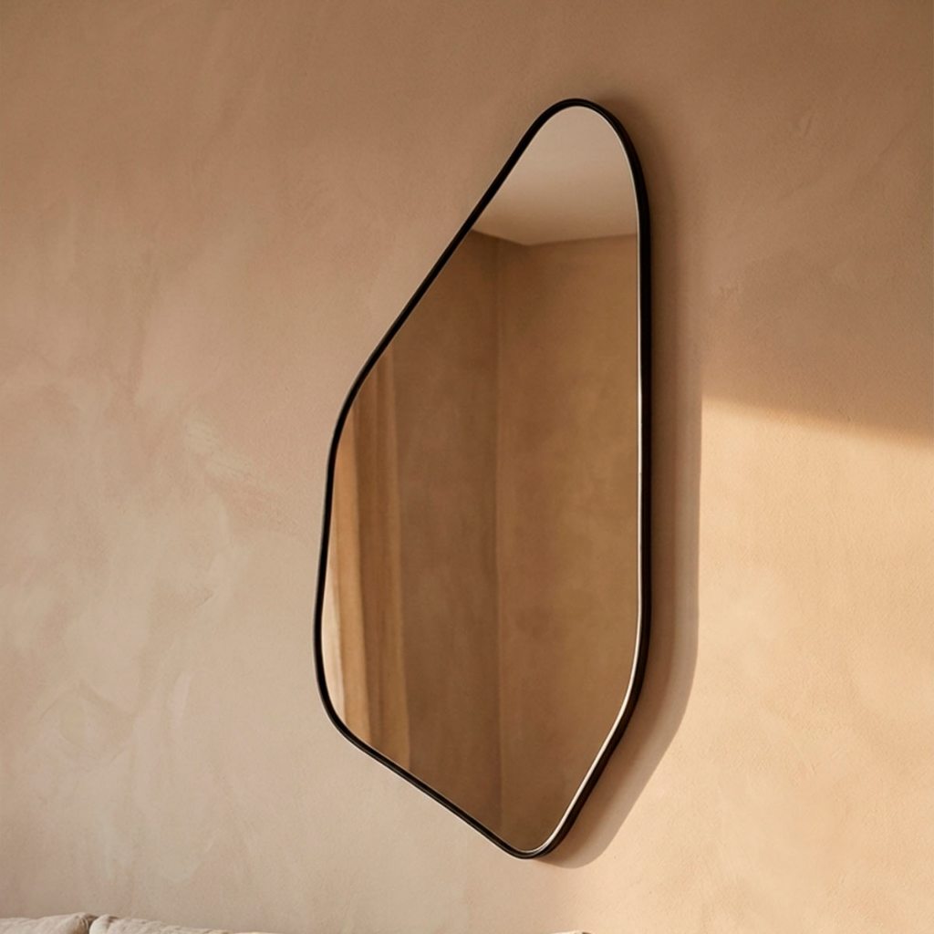 Espelho Orgânico Rocco 110x60cm com Borda em Couro Ecológico e Fixação de Parede para Sala Banheiro em Oferta na Shopee