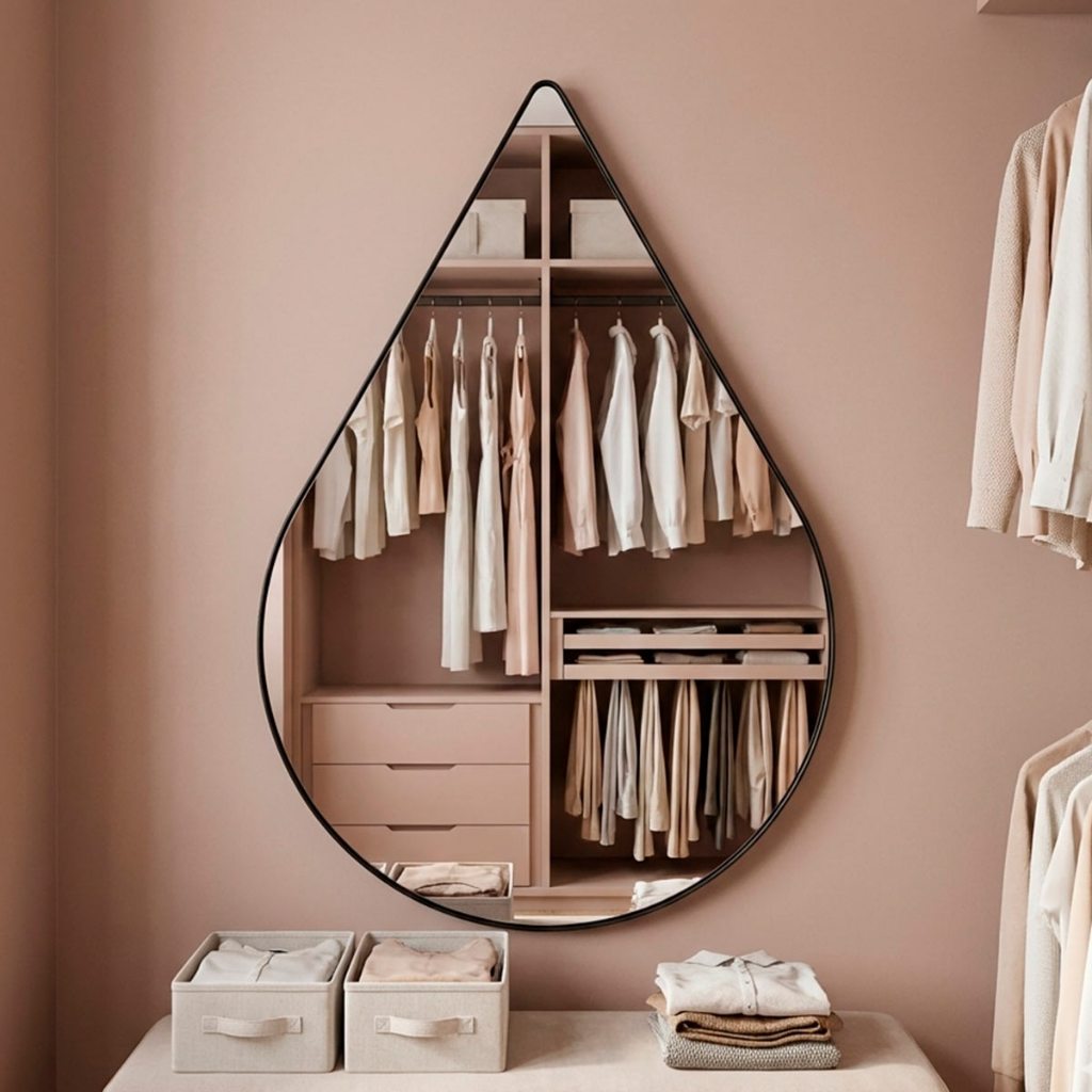 Espelho Retrô Pinterest Orgânico Decorativo Grande 64x44cm Borda em Couro 3cm - Mod. Gota em Oferta na Shopee