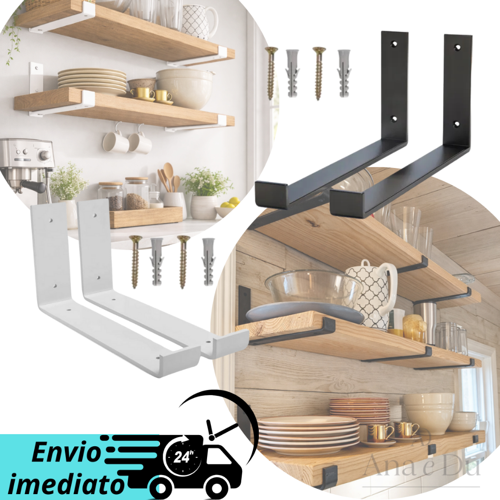 Kit com 2 Suporte Mão Francesa Invertida Ferro Reforçado Vários tamanho Cantoneira para Prateleira Decorativa Industrial