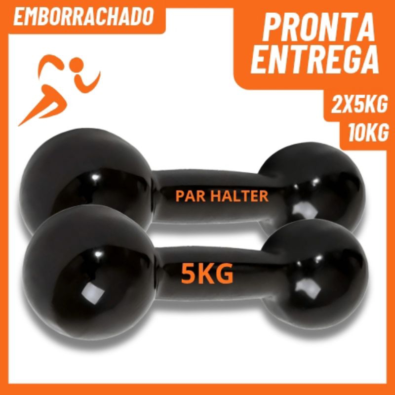 Halteres Bola emborrachado 5KG (2 und.) – Ferro Fundido • Academia • Musculação • Fitness