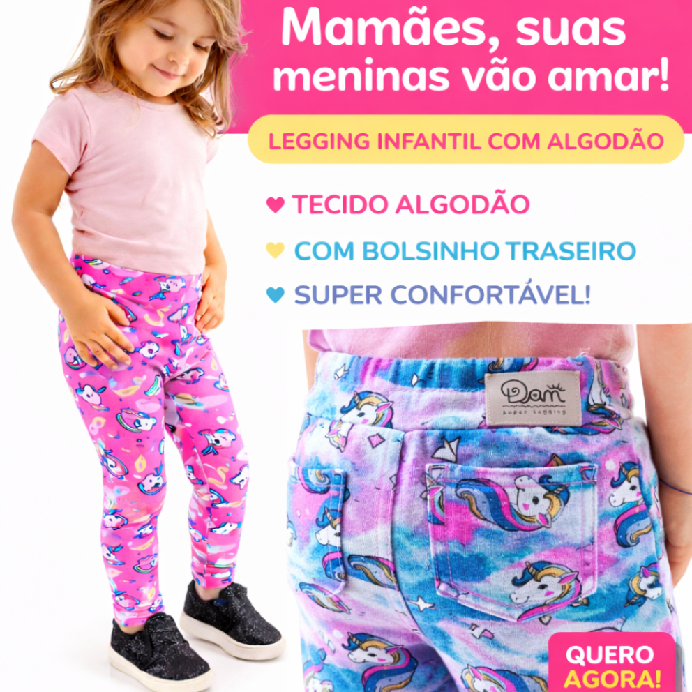 Calça Legging Algodão infantil 04 ao 12 roupa menina tecido algodão cotton leg escolar estampada