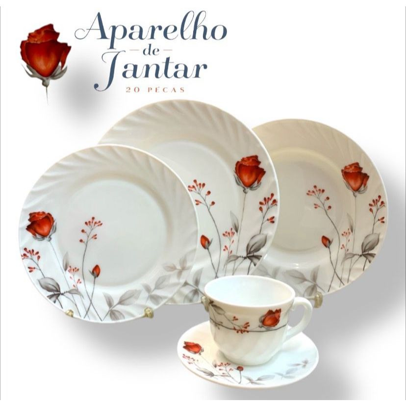 Aparelho de Jantar e Chá na Caixa Estampado Opaline C/ 20 Peças Florido em Oferta na Shopee