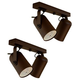 Kit 2 Luminárias Teto Trilho 2 Spots Direcionáveis Marrom