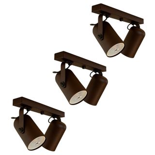 Kit 3 Luminárias Teto Trilho 2 Spots Direcionáveis Marrom