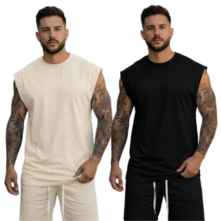 Kit 2 Camisetas Regatas 100% Algodão Camiseta Cavada Casual Treino em Oferta na Shopee