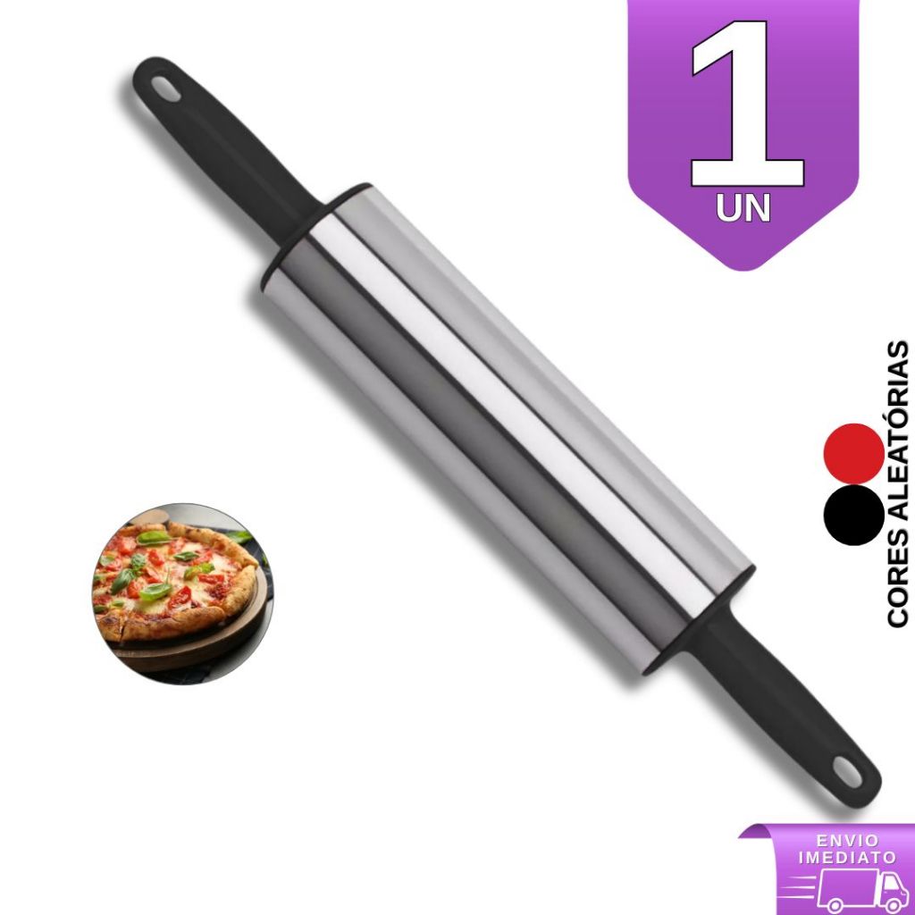 Rolo de Massa Giratório Antiaderente de Inox Pau de Macarrão - Pães, Bolos, Pasteis - Cozinha