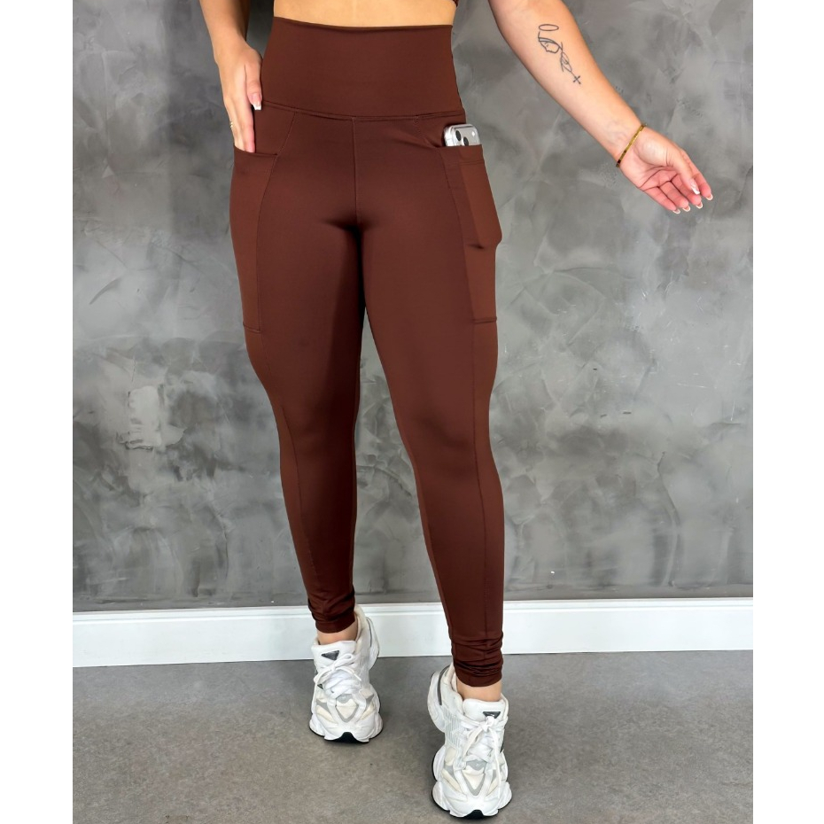 Calça Legging Cintura Alta com Bolsos Esportiva Academia Modeladora Zero Transparência Confortável