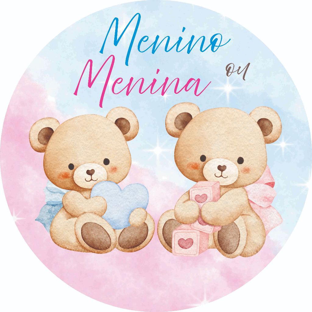 Painel Redondo Personalizado Cha Revelação /Ursinho Menino ou Menina 02– Festa /Eventos/ Haste Flexível ou Elástico