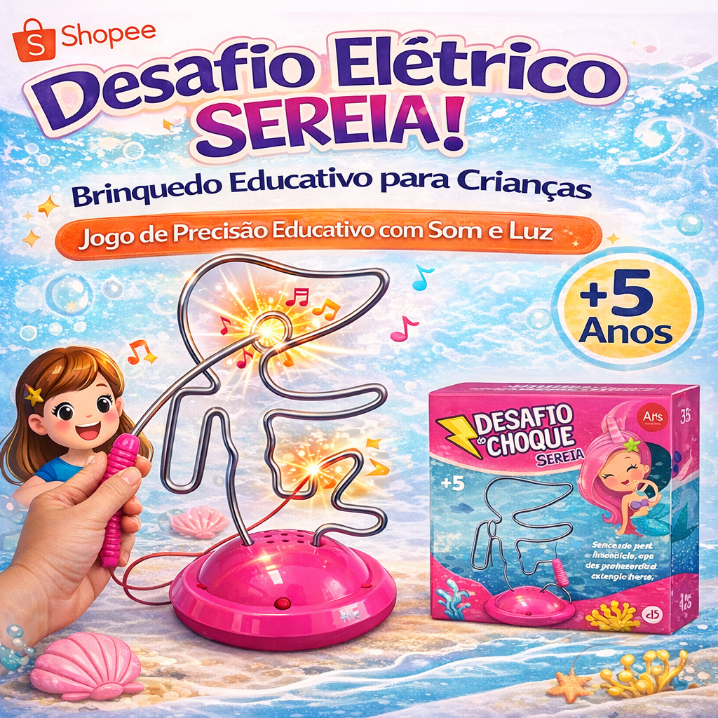 Brinquedo Desafio do Choque Sereia Infantil Jogo de Precisão Educativo com Som e Luz para Crianças