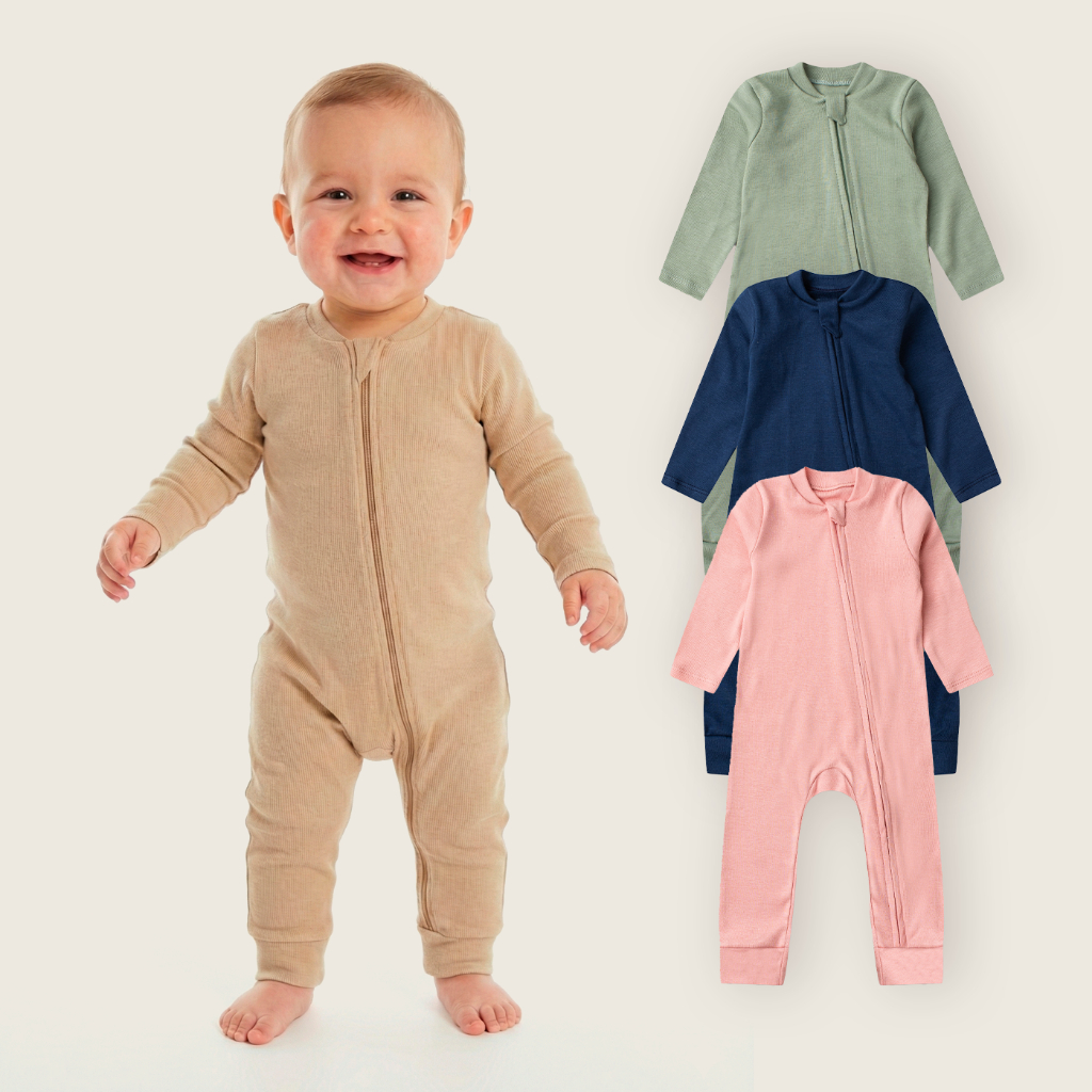 Macacão Bebê Liso ou Estampado 100% Algodão com Zíper Fácil de Vestir em Oferta na Shopee