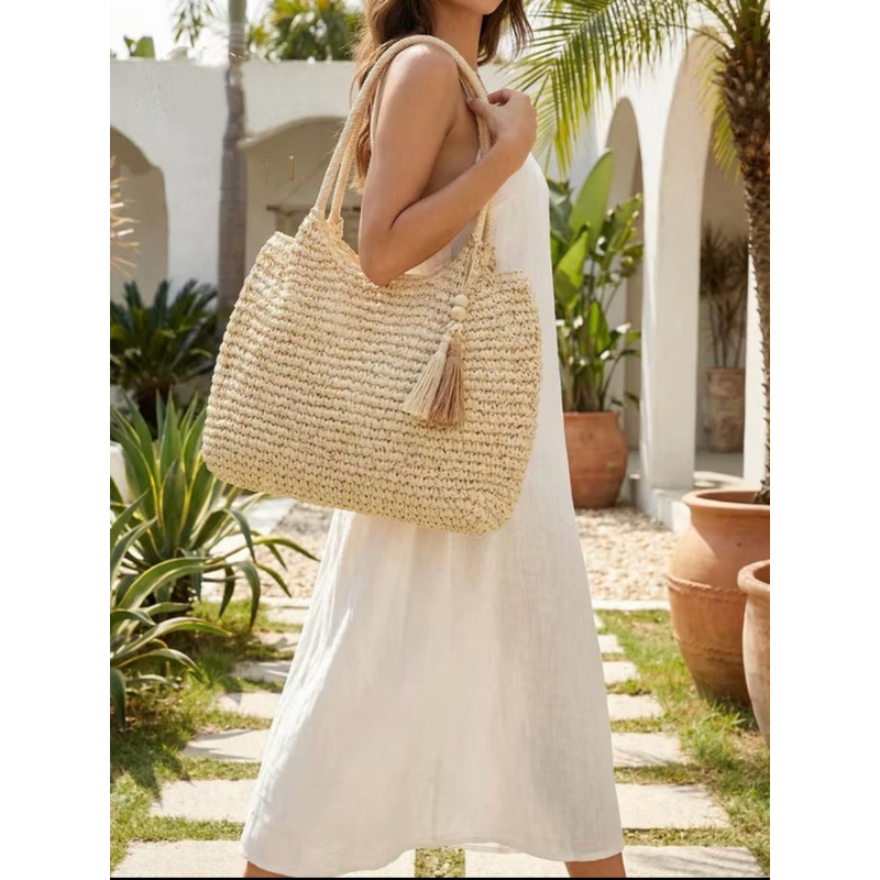 Bolsa sacola de Palha crochê artesanal,grande capacidade,bolsa de tecido praia