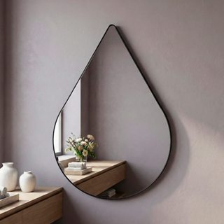 Espelho Pinterest Retrô Grande Orgânico Borda Couro 3cm Decorativo Sala Quarto 44x64cm Mod. Gota em Oferta na Shopee