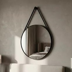 Espelho Redondo Decorativo Suspenso Alça 60cm + Pino Suporte - Casa Domo