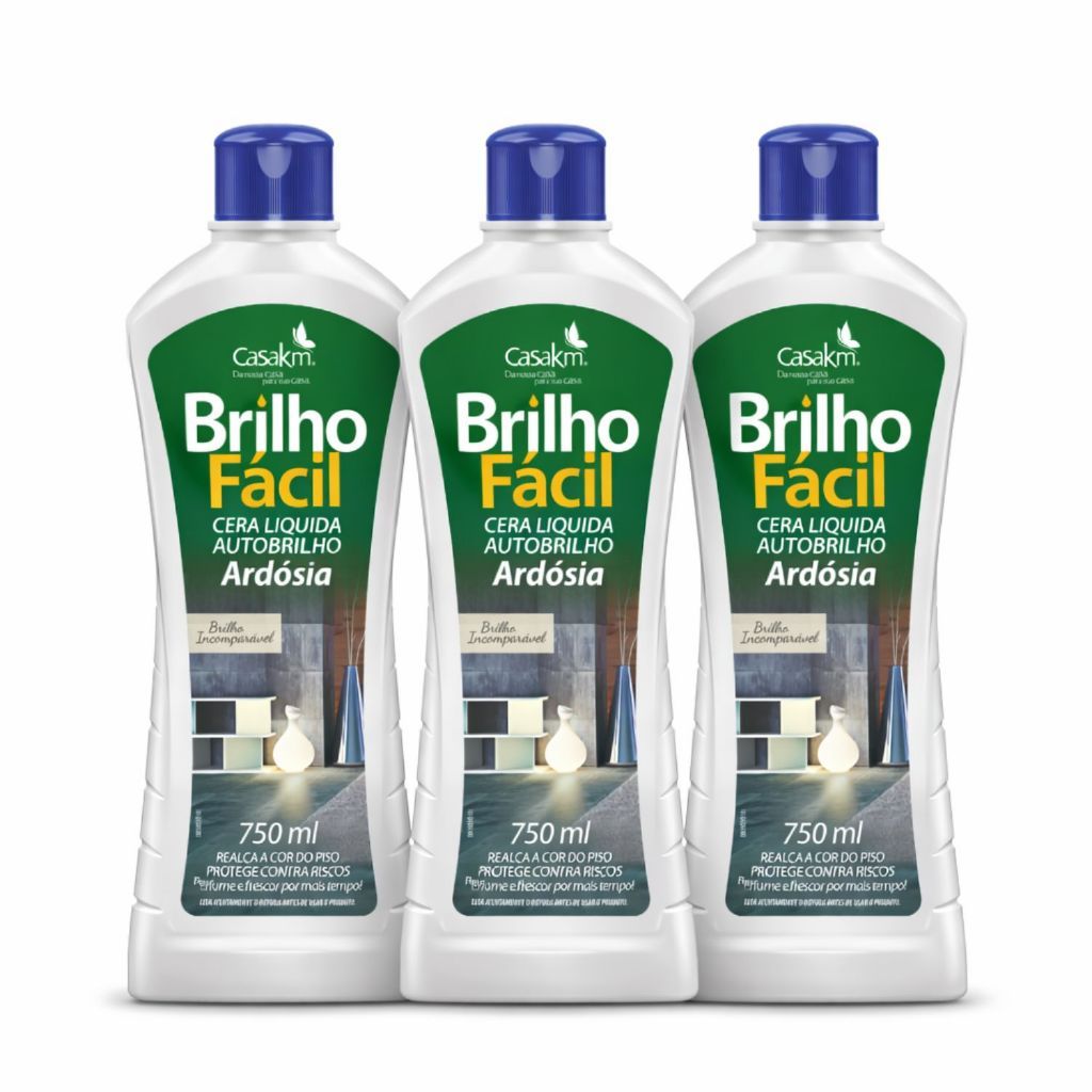 Kit 3 Ceras Líquidas Brilho Fácil Ardósia Perfumada 750 ml Casakm Verde em Oferta na Shopee
