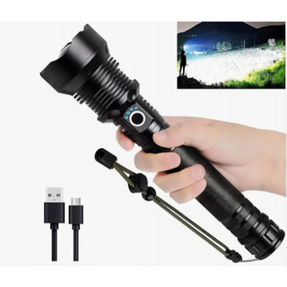 Lanterna Tática P90 P50 - 100.000 Lumens, USB Recarregável - Para Sítio, Fazenda e Acampamento