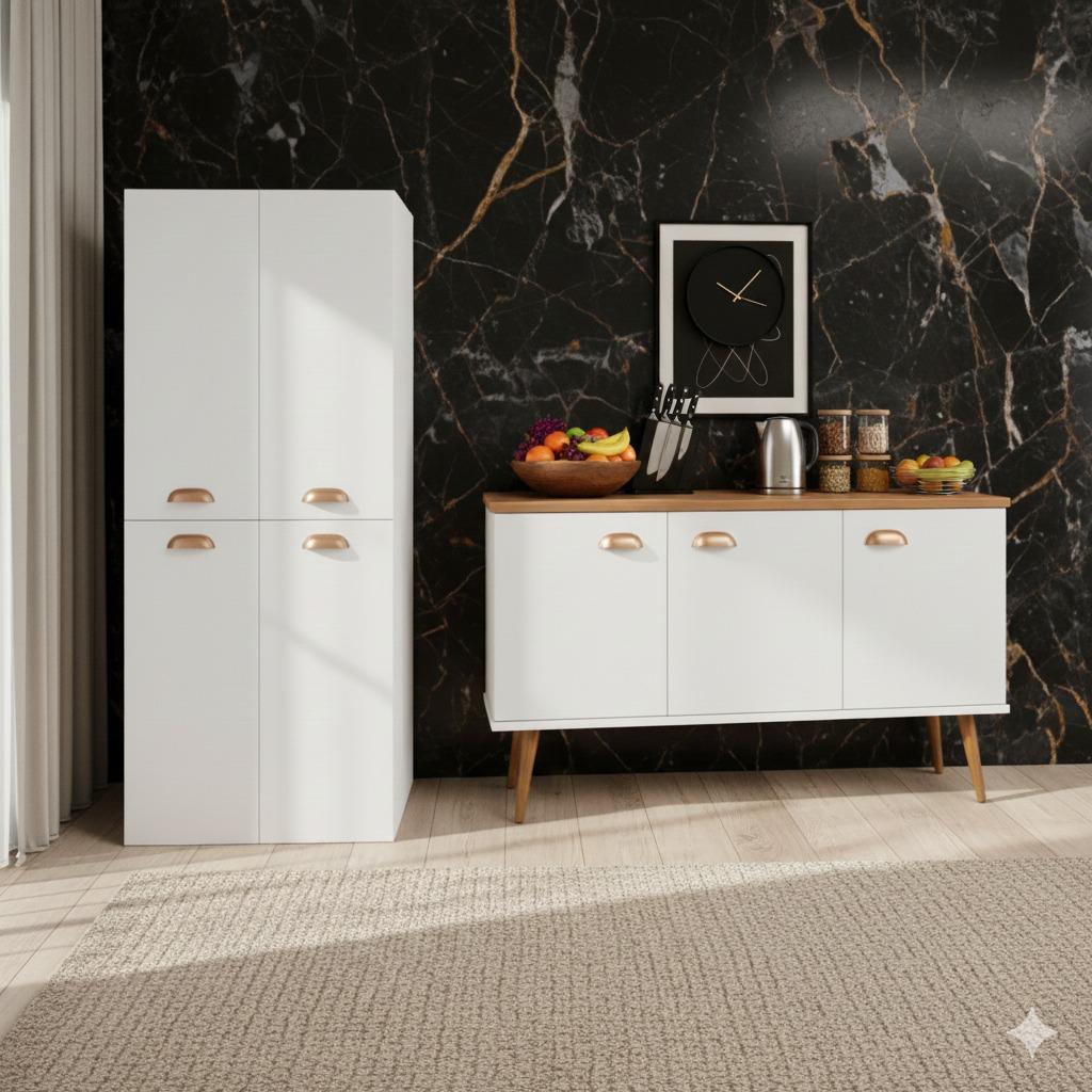 Armário Organizador com Prateleiras Internas + Aparador Buffet 3 Portas Estilo Retrô em Oferta na Shopee