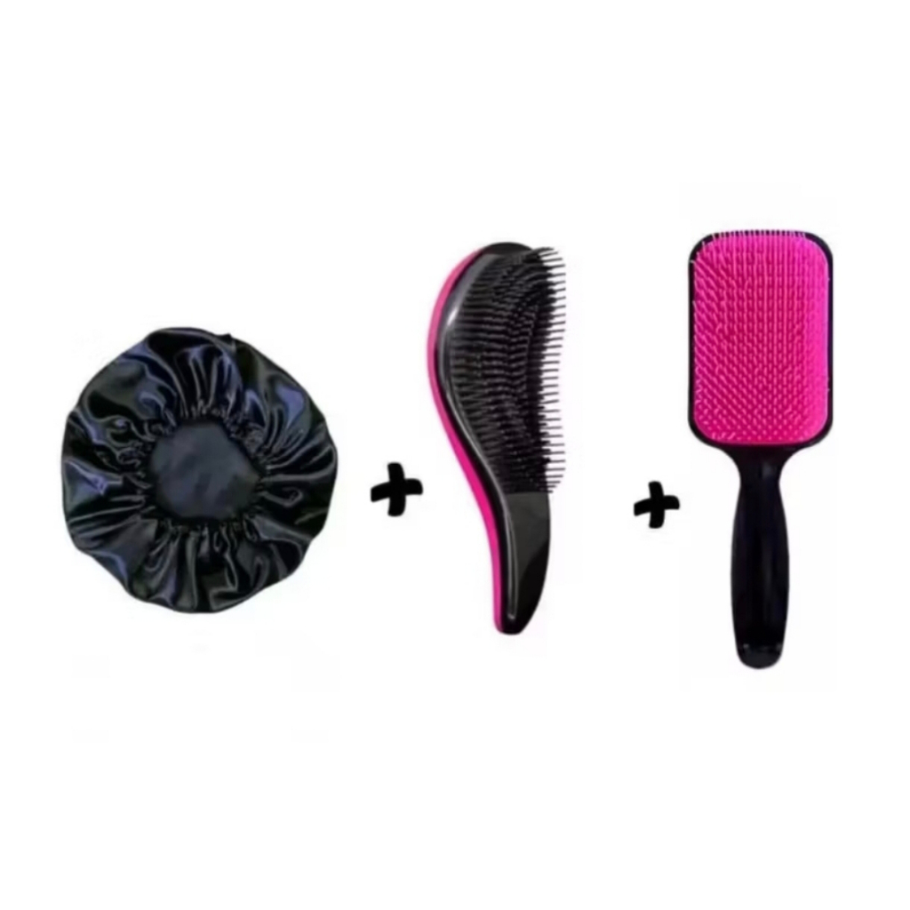 Kit De Escova Raquete + Escova Magica +Touca Cetim em Oferta na Shopee