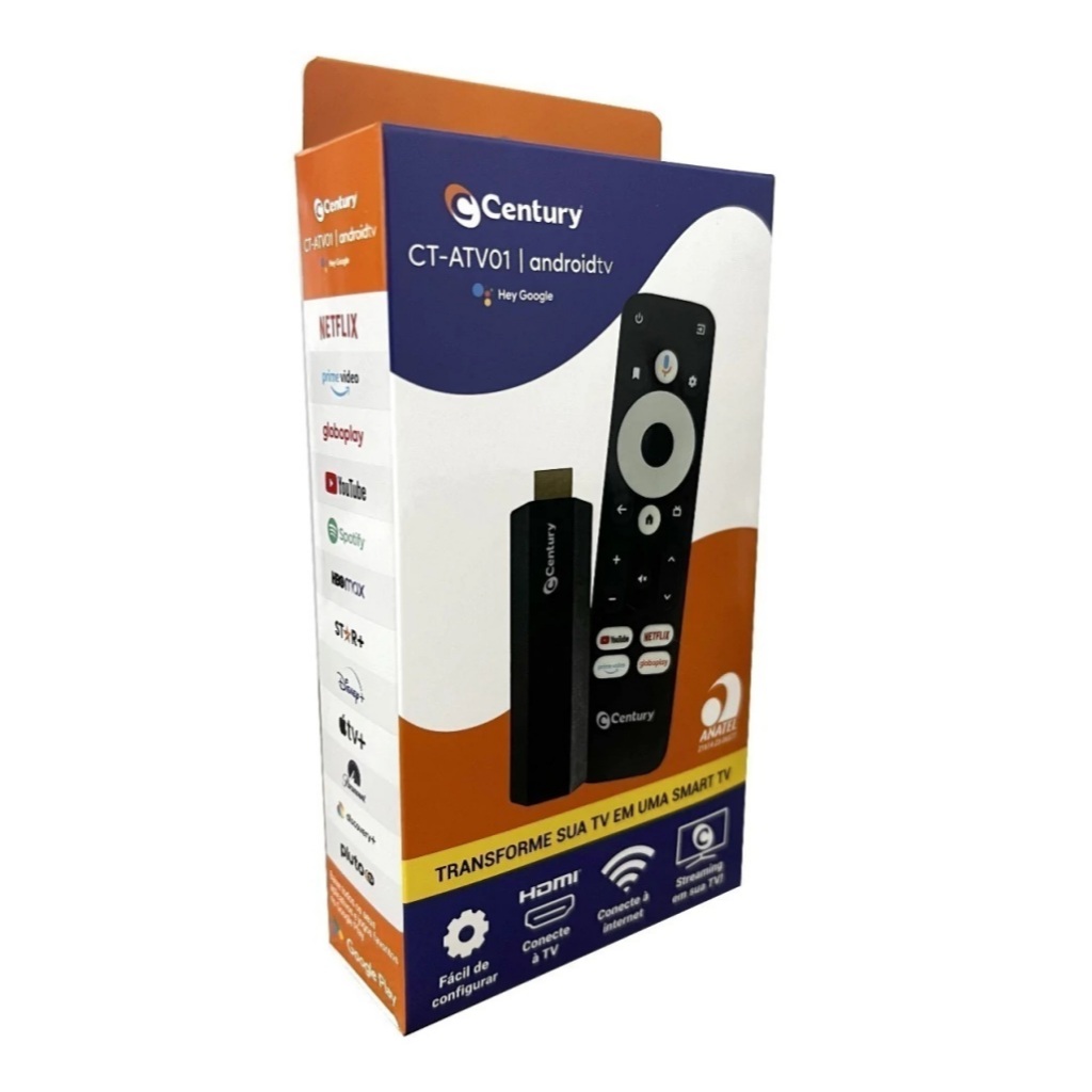 Century Smart Stick Android Tv 8gb Comando De Voz Chromecast Conectividade Wi-fi Streaming Stick