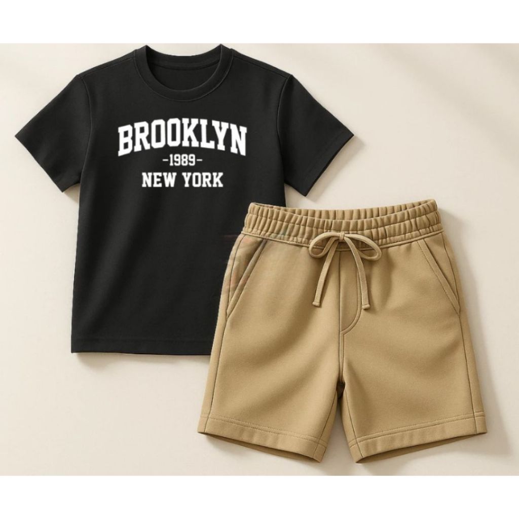 Conjunto Infantil Masculino Camiseta e Short Moletinho Confortável Verão Estiloso Brooklyn Algodão